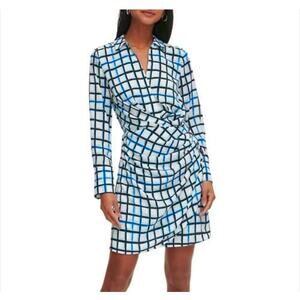 NEW Calvin Klein Long Sleeve Grid Print Wrap Dress, Size XL, NWT